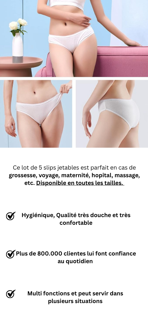 Lot de 5 Slips Jetables 100% Coton